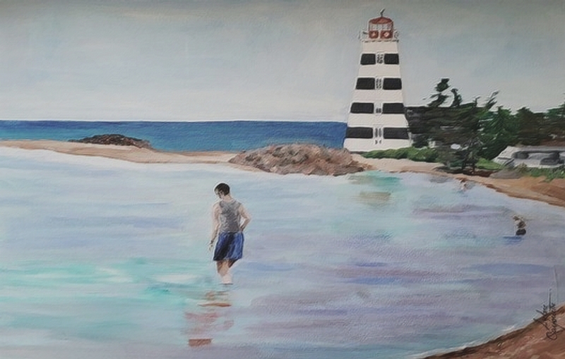 Sylvie Cayouette, Evan at West Island Lighthouse, Acrylique sur canvas, 2025, La présence du vivant
