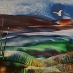 Sylvie Cayouette, Paysage montagneux, Encaustique sur papier d'archives, 2023, Abstractions et matières