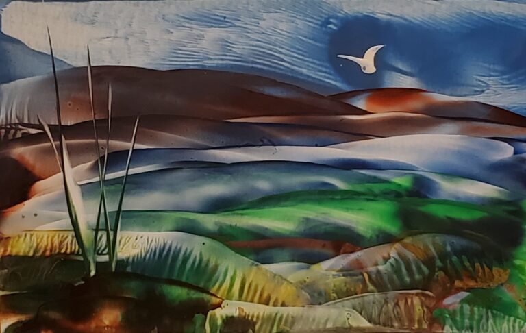 Sylvie Cayouette, Paysage montagneux - mountainous landscape, Encaustique sur papier d'archives, 2023, Abstractions et matières