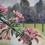 Sylvie Cayouette, Pommier en fleurs, Acrylique sur toile, 2023, nature morte