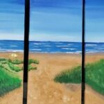 Sylvie Cayouette, Adam's beach, Triptyque acrylique sur toile, 2023, paysages marins