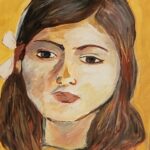 Sylvie Cayouette, Portrait de Julie, inspiré de Berthe Morisot, Acrylique sur papier d'archives, 2023, La présence du vivant