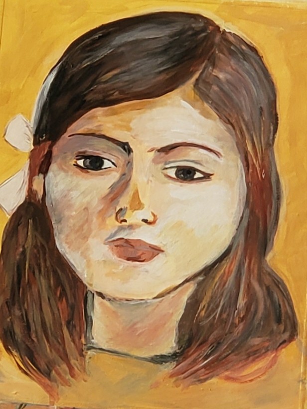Sylvie Cayouette, Portrait de Julie - Portrait of Julie, inspiré de Berthe Morisot, Acrylique sur papier d'archives, 2023, La présence du vivant