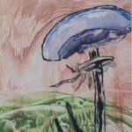 Sylvie Cayouette, Champignon magique II, Encaustique sur papier d'archives, 2023, nature morte