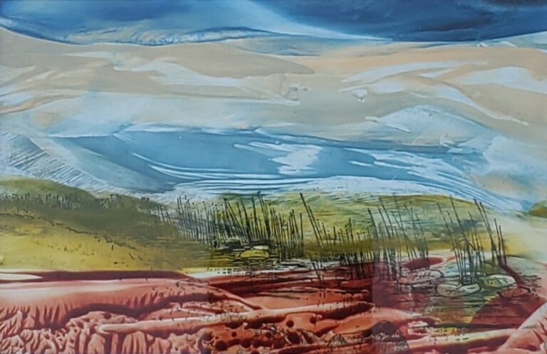 Sylvie Cayouette, Jonc sur la plage - Rush on the beach, Encaustique sur papier d'archives, 2023, Abstractions et matières