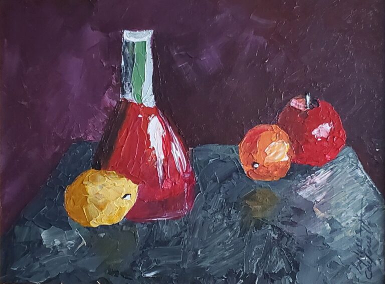 Sylvie Cayouette, Nature morte II - Still Life, Acrylique au couteau sur panneau entoilé, 2023, nature morte
