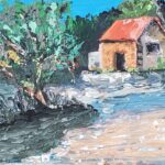 Sylvie Cayouette, La ptite cabane, Acrylique au couteau sur MDF, 2023, Scène du territoire