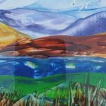 Sylvie Cayouette, Paysage montagneux I, Encaustique sur papier d'archives, 2023, Abstractions et matières pouces, Prince Edward Island, Canada, 2023, Sylvie Cayouette, Vendu