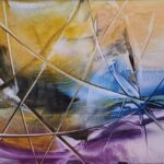 Sylvie Cayouette, Paysage au travers d'une fenêtre brisée, Encaustique sur papier d'archives, 2023, Abstractions et matières