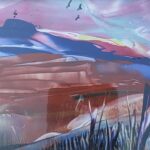 Sylvie Cayouette, Paysage montagneux II, Encaustique sur papier d'archives, 2023, Abstractions et matières