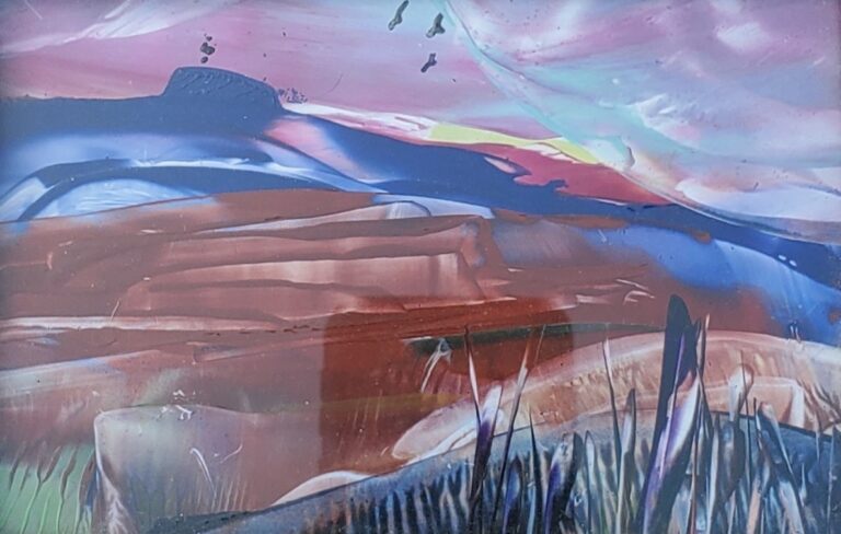 Sylvie Cayouette, Paysage montagneux II - Mountainous Landscape II, Encaustique sur papier d'archives, 2023, Abstractions et matières
