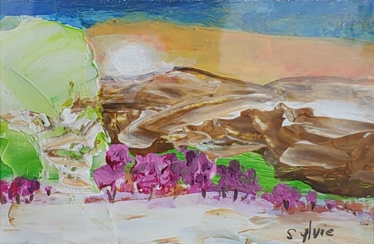 Sylvie Cayouette, Printemps à PEI - Spring in PEI, Acrylique structurée sur panneau de MDF, 2023, Abstractions et matières