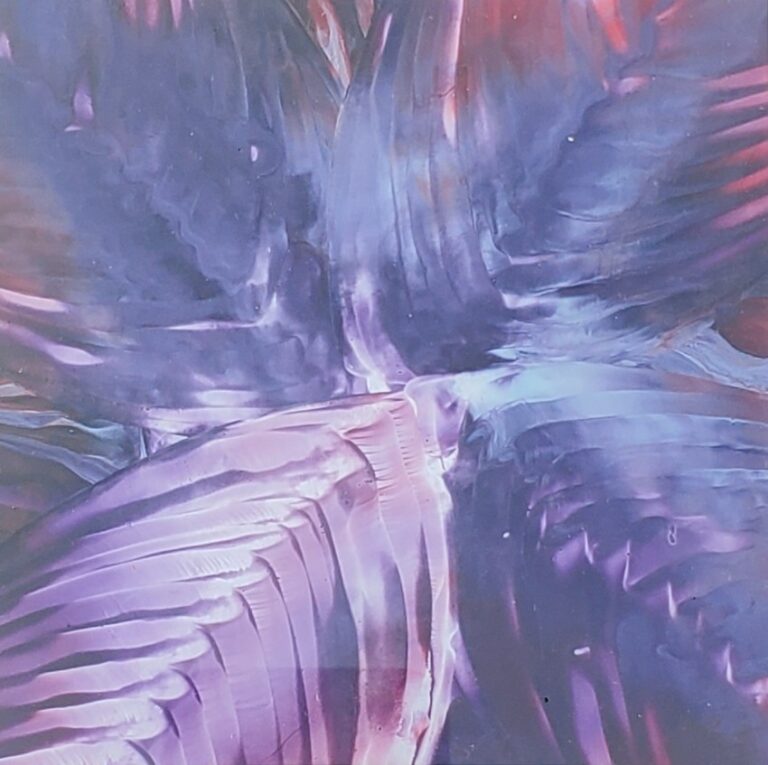 Sylvie Cayouette, Spiro rouge et mauve - Spiro red and purple, Encaustique sur papier d'archives, 2023, Abstractions et matières
