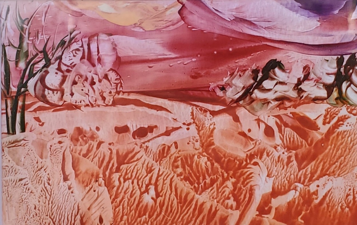 Sylvie Cayouette, Terre en feu, Encaustique sur papier d'archives, 2023, Abstractions et matières