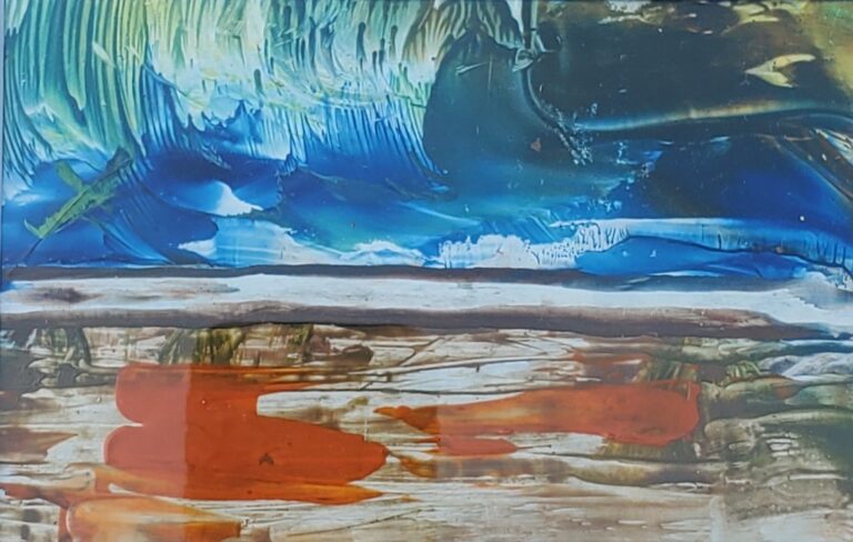 Sylvie Cayouette, Tsunami II, Encaustique sur papier d'archives, 2023, Abstractions et matières