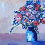 Sylvie Cayouette, Pot de fleurs, Acrylique au couteau sur toile, 2023, nature morte