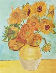 Sylvie Cayouette, Tournesols - Sunflowers inspiré de Vangogh, Acrylique sur papier d'archives, 2023, nature morte