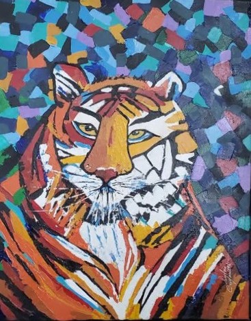 Sylvie Cayouette, Tigre - Tiger, Acrylique au couteau sur toile, 2023, La présence du vivant