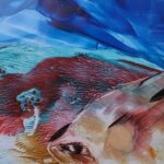 Sylvie Cayouette, Poisson en mer, Encaustique sur papier d'archives, 2023, Abstractions et matières