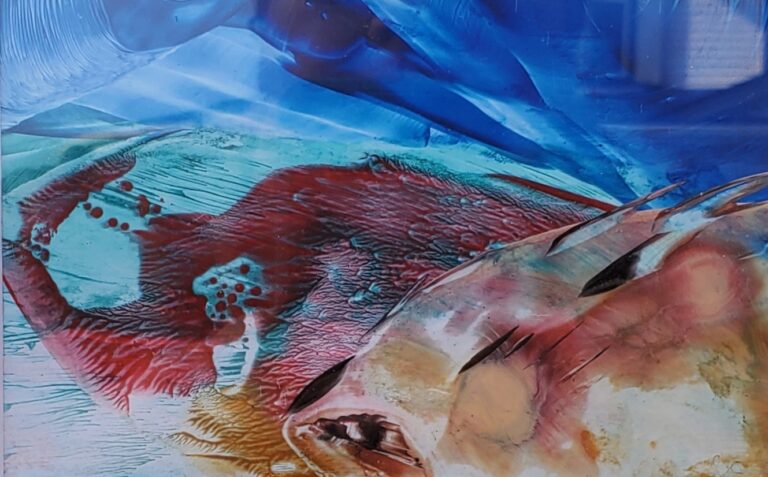 Sylvie Cayouette, Poisson en mer - Fish in the Sea, Encaustique sur papier d'archives, 2023, Abstractions et matières