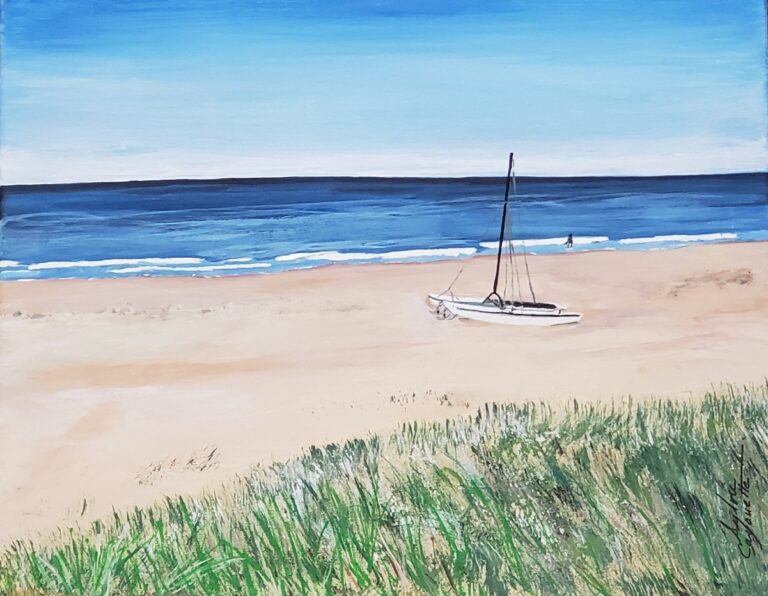 Sylvie Cayouette, Le Cata de Penderosa Beach - The Penderosa Beach Catamaran, Acrylique sur toile, 2024, paysages marins