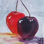 Sylvie Cayouette, Les 2 cerises, Acrylique sur MDF, 2024, nature morte
