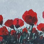 Sylvie Cayouette, Coquelicot ici et là 3, Acrylique au couteau sur verre, 2024, nature morte
