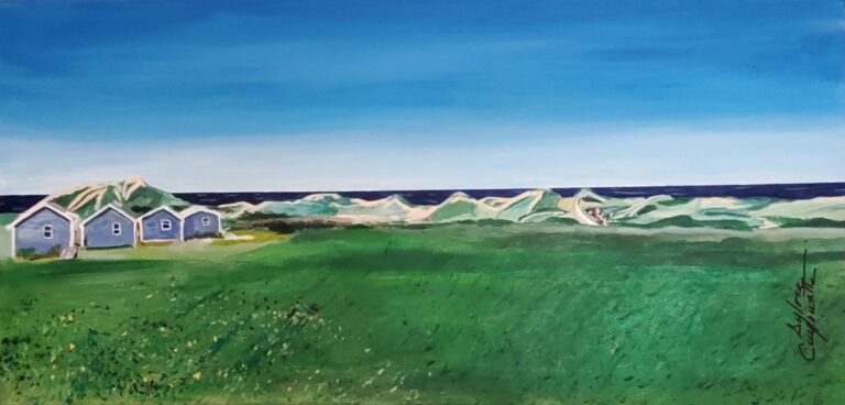 Sylvie Cayouette, Les chalets Pendergast - The Pendergast chalets, Acrylique sur toile, 2024, Scène du territoire