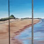 Sylvie Cayouette, Penderosa Beach à la marée basse, Triptyque acrylique sur toile, 2024, paysages marins