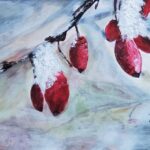 Sylvie Cayouette, Cynorrhodons, Acrylique glacis et gel épais sur panneau entoilé, 2024, nature morte