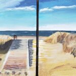 Sylvie Cayouette, Accès à la plage, Diptyque acrylique sur bois, 2024, paysages marins