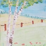 Sylvie Cayouette, Bouleau aquarelle, Aquarelle sur papier d'archives, 2025, Scène du territoire