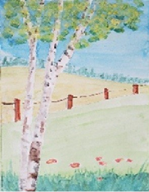 Sylvie Cayouette, Bouleau - Birch, Aquarelle sur papier d'archives, 2025, Scène du territoire