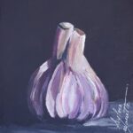 Sylvie Cayouette, Mon ail, Acrylique sur MDF, 2024, nature morte