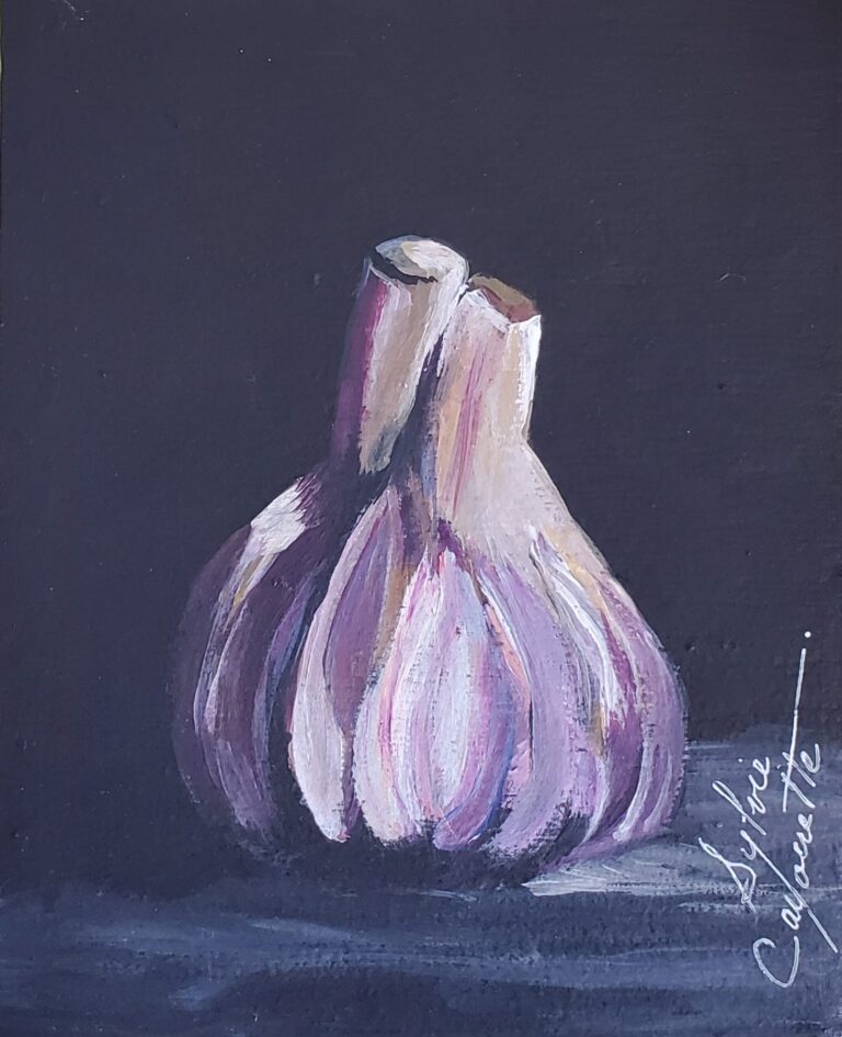 Sylvie Cayouette, Mon ail - My Garlic, Acrylique sur MDF, 2024, nature morte