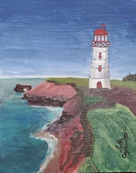 Sylvie Cayouette, Tryon Lighthouse, IPE, Acrylique sur bois, 2024, paysages marins