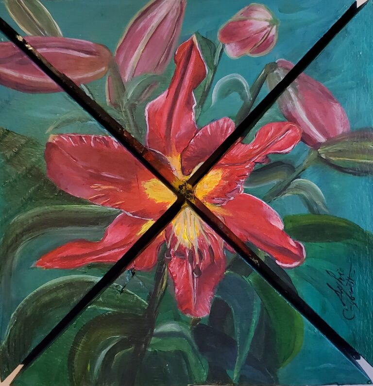 Sylvie Cayouette, Lys en 3d - 3D Lily, Acrylique sur bois, 2024, nature morte