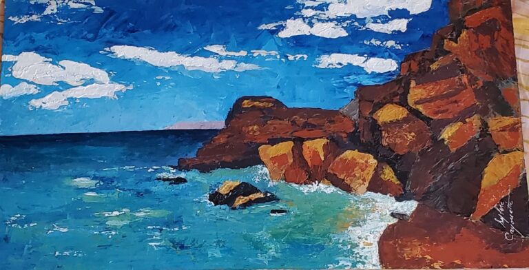Sylvie Cayouette, Parc Argyle Shore - Argyle Shore Park, Acrylique au couteau sur MDF, 2024, paysages marins