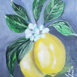 Sylvie Cayouette, 2 citrons, Acrylique sur bois, 2024, nature morte fruit