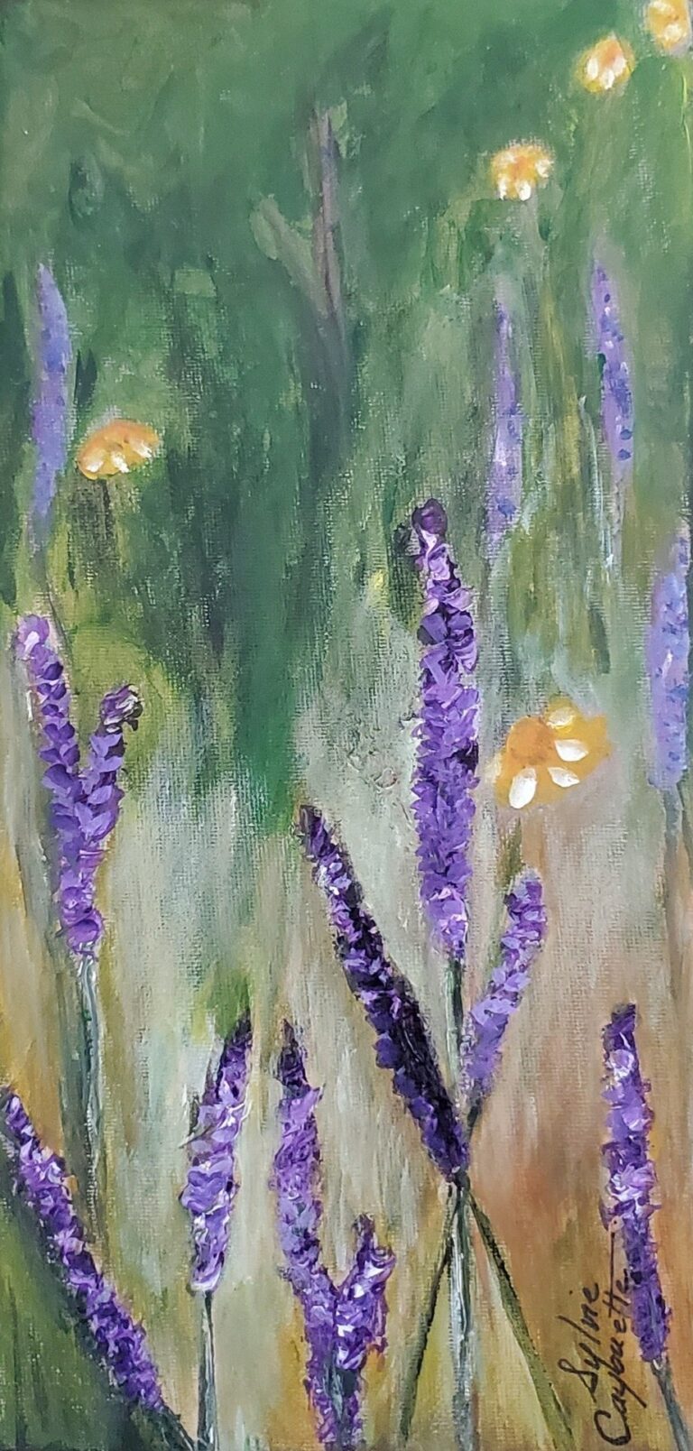 Sylvie Cayouette, Brins de lavande - Sprigs of Lavender, Acrylique sur toile, 2024, nature morte