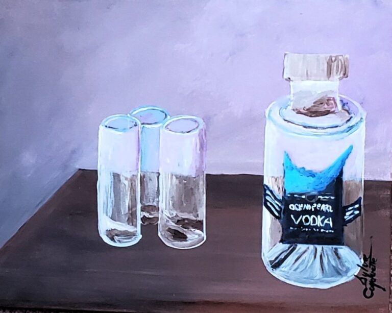 Sylvie Cayouette, À la santé d'un travail bien fait - Toast To A Job Well Done, Acrylique sur papier d'archives, 2024, nature morte