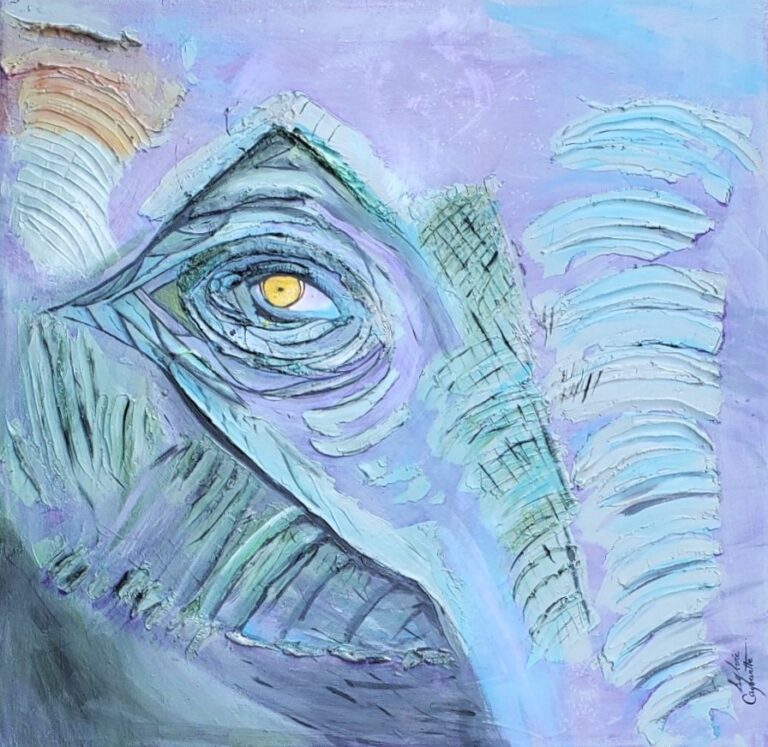 Sylvie Cayouette, Œil d'éléphant - Elephant Eye, Acrylique sur toile avec empatement, 2024, La présence du vivant
