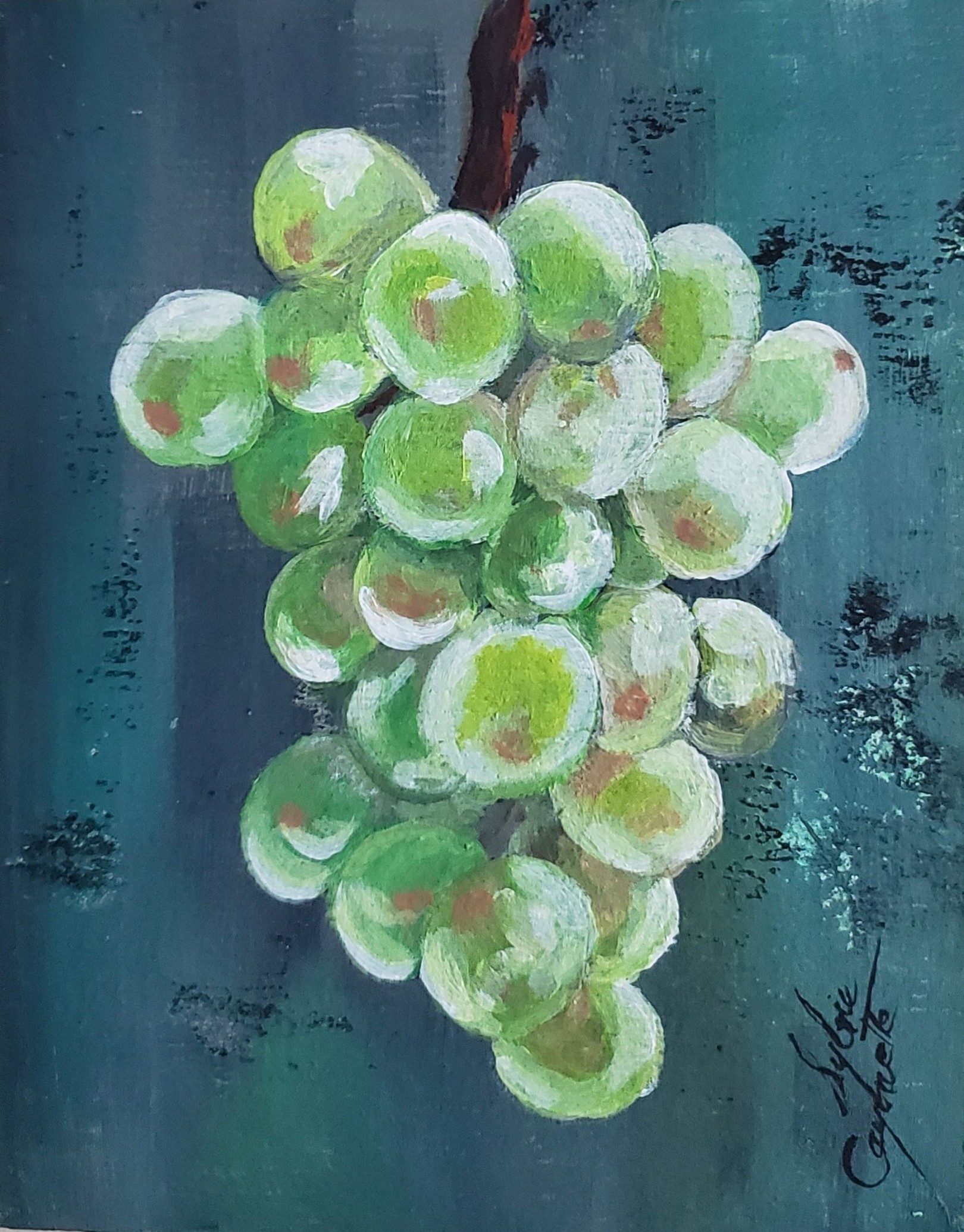 Sylvie Cayouette, Grappe de raisins, Acrylique sur MDF, 2024, nature morte