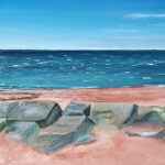 Sylvie Cayouette, Coupe-vagues de Skinner's Pond, Acrylique sur toile, 2024, paysages marins