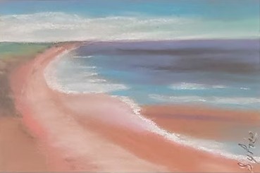 Sylvie Cayouette, Plage de PEI - Beach in PEI, Pastel sec sur carton Sennelier, 2024, paysages marins