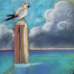 Mouette sur son perchoir-Seagull on his perch, Pastel sec sur carton Sennelier, 8 X 10 pouces, Prince Edward Island, Canada, 2024, Sylvie Cayouette