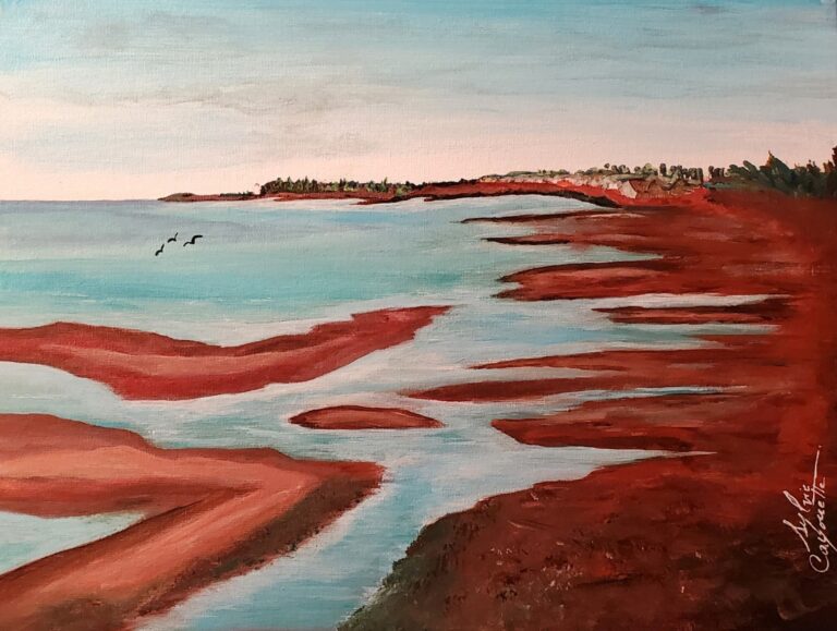 Sylvie Cayouette, Marée basse à Chelton - Low Tide in Chelton, Acrylique sur panneau entoilée, 2024, paysages marins