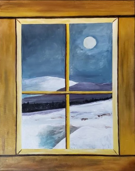 Sylvie Cayouette, Winter's Window, Acrylique sur toile, 2024, Scène du territoire