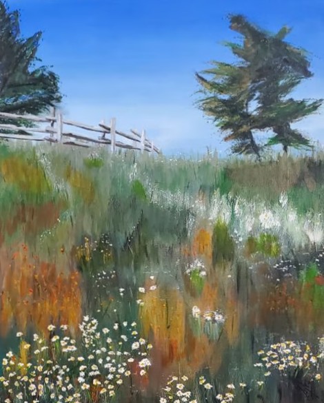 Garden of Hope, New Glasgow PEI, Acrylique sur toile, 16 X 20 pouces, Prince Edward Island, Canada, 2025, Sylvie Cayouette, Vendu