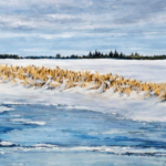 Sylvie Cayouette, April at Bentik Cove PEI, Acrylique sur bois, 2025, paysages marins